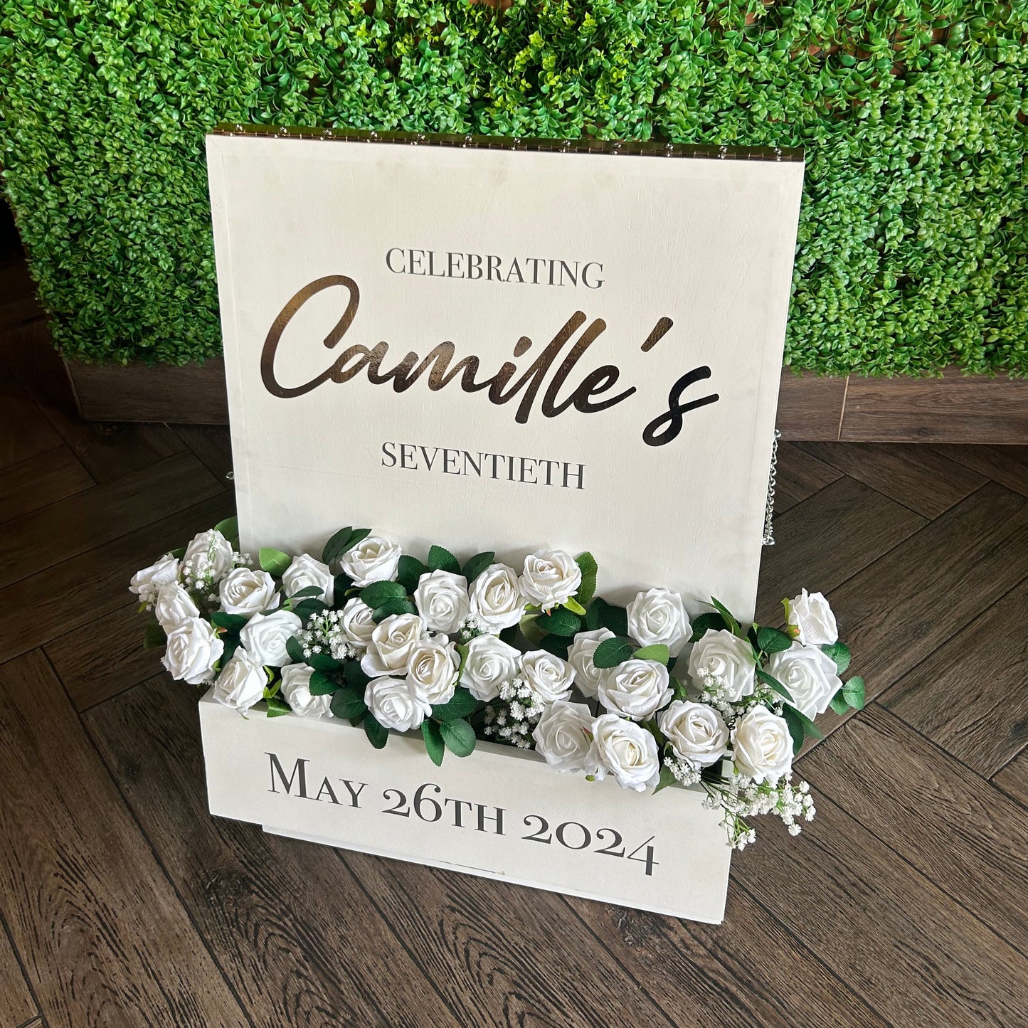 Folded Welcome Sign Rental With Floral Accents