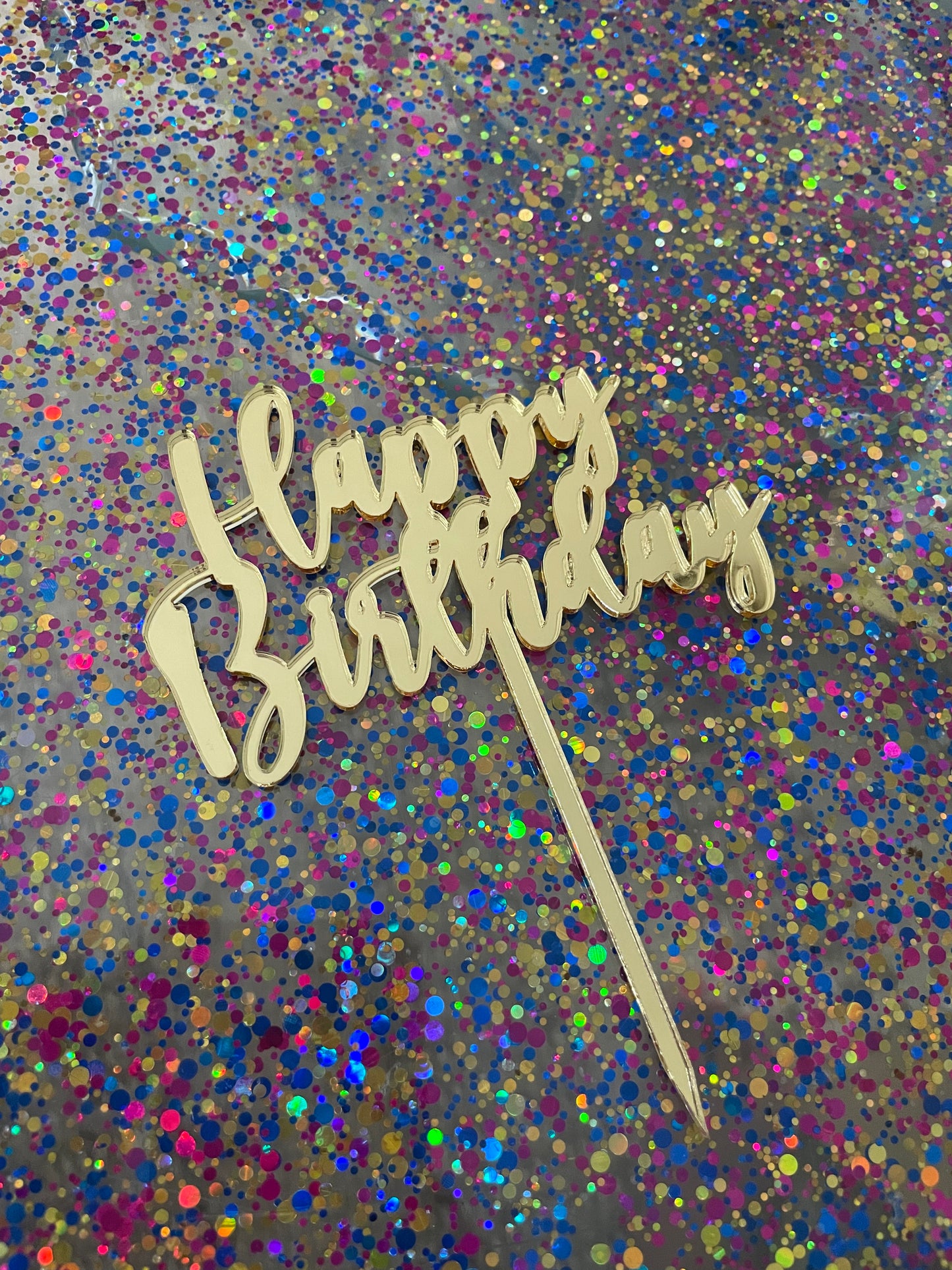 Mirror Acrylic Happy Birthday Cake Topper