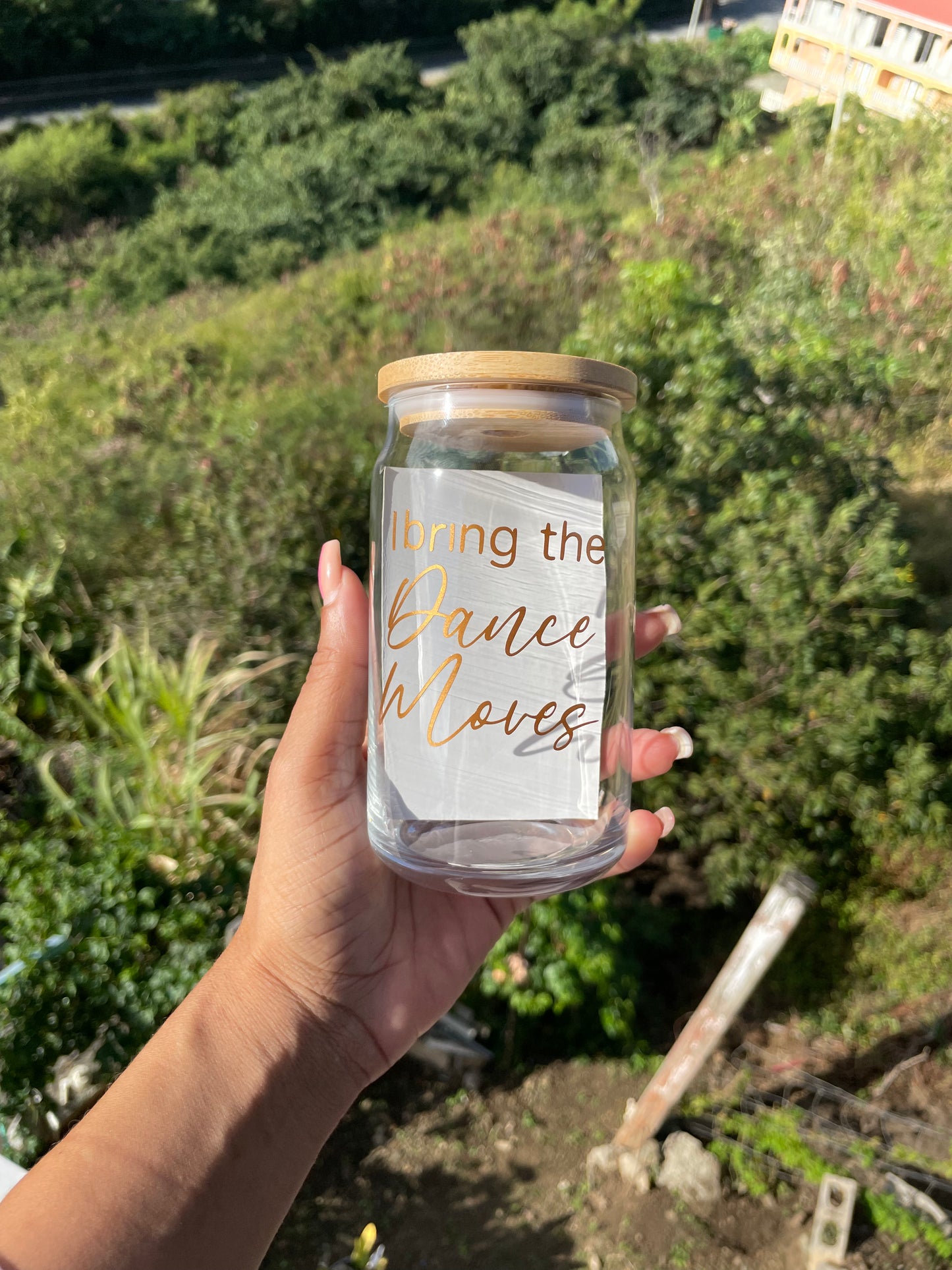 Glass Beer Can Cup With Wooden Lid and Straw