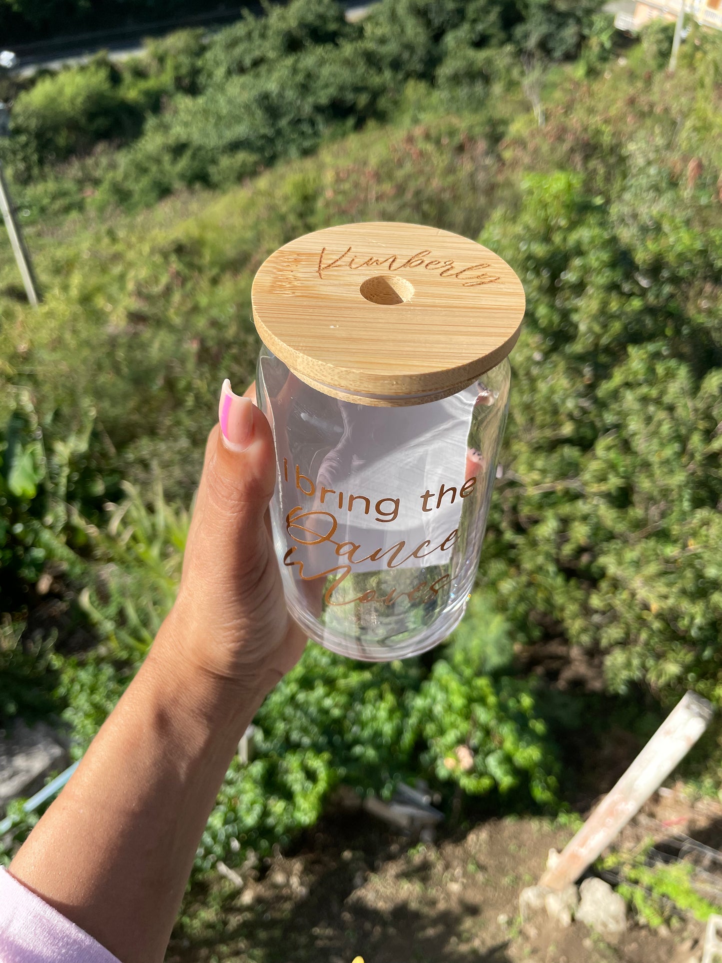 Glass Beer Can Cup With Wooden Lid and Straw