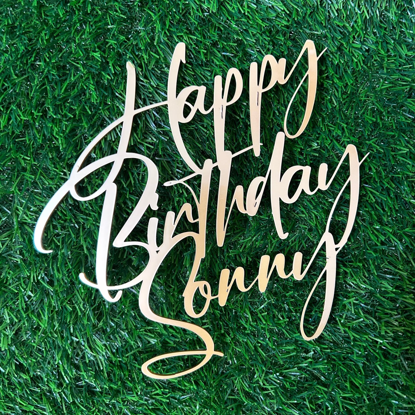 Mirror Acrylic Happy Birthday (w/ out stick) Cake Topper